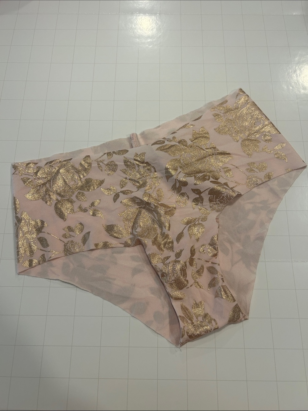 Victoria's Secret Light Pink and Gold Foil Hipster panties laser cut S